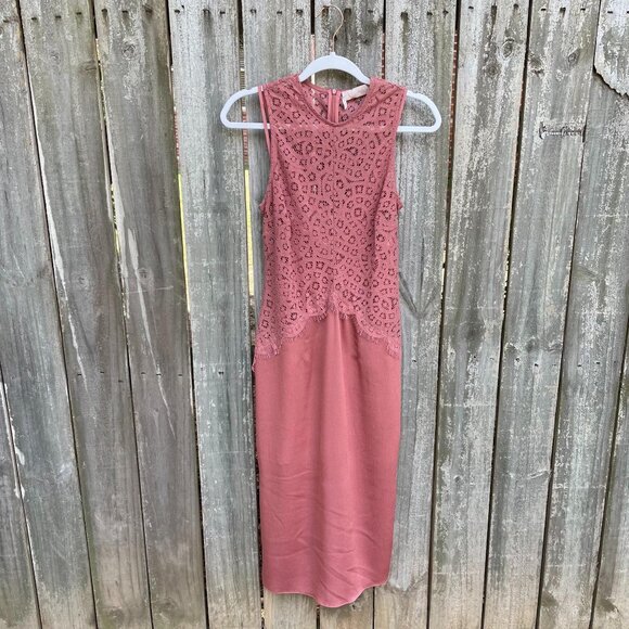 Keepsake the Label Lace Midi Dress Size Small Pink Blush Sleeveless High Neck - Picture 2 of 10